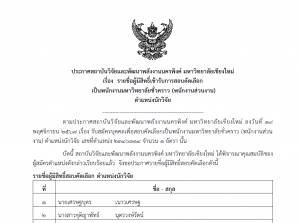 ประกาศรายชื่อผู้มีสิทธิ์สอบคัดเลือก ตำแหน่งนักวิจัย